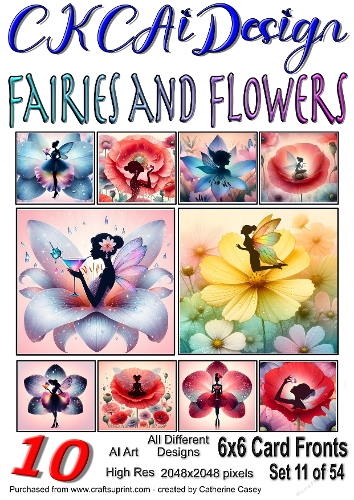 10x 6x6 Fairies and Flowers Card Fronts AI Set 11 of 54