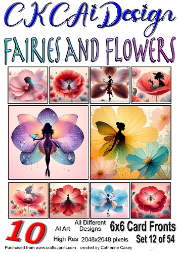 10x 6x6 Fairies and Flowers Card Fronts AI Set 12 of 54