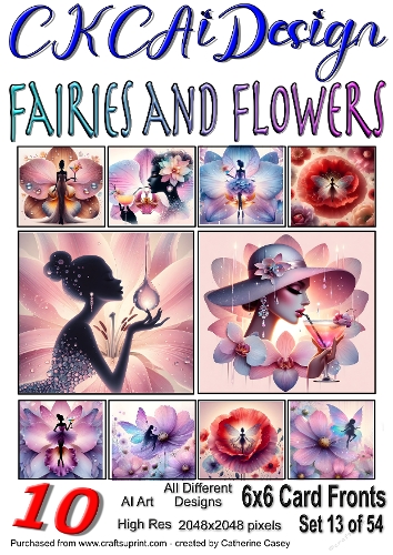 10x 6x6 Fairies and Flowers Card Fronts AI Set 13 of 54