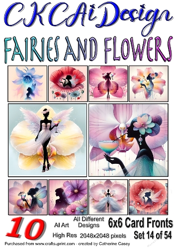 10x 6x6 Fairies and Flowers Card Fronts AI Set 14 of 54