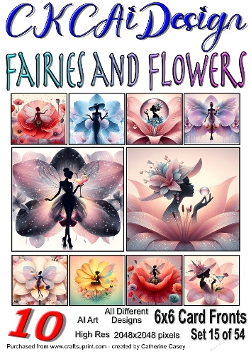10x 6x6 Fairies and Flowers Card Fronts AI Set 15 of 54