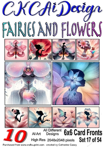 10x 6x6 Fairies and Flowers Card Fronts AI Set 17 of 54