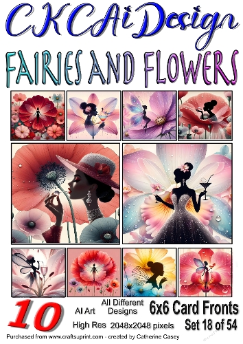 10x 6x6 Fairies and Flowers Card Fronts AI Set 18 of 54