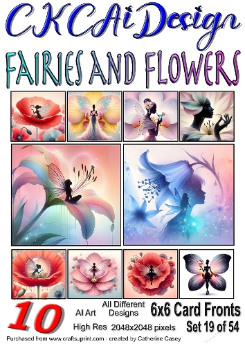 10x 6x6 Fairies and Flowers Card Fronts AI Set 19 of 54