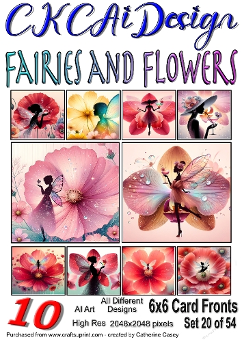 10x 6x6 Fairies and Flowers Card Fronts AI Set 20 of 54
