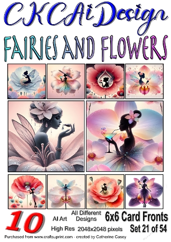 10x 6x6 Fairies and Flowers Card Fronts Al Set 21 of 54
