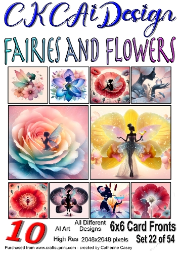 10x 6x6 Fairies and Flowers Card Fronts Al Set 22 of 54