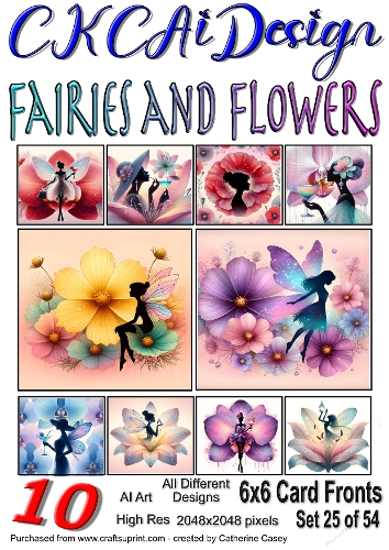 10x 6x6 Fairies and Flowers Card Fronts Al Set 25 of 54