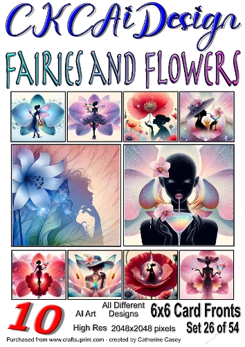 10x 6x6 Fairies and Flowers Card Fronts Al Set 26 of 54