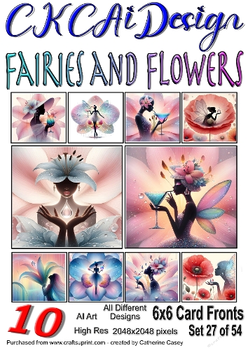 10x 6x6 Fairies and Flowers Card Fronts Al Set 27 of 54