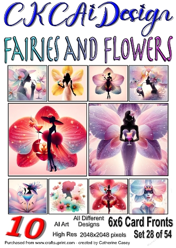 10x 6x6 Fairies and Flowers Card Fronts Al Set 28 of 54