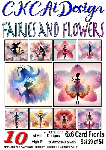 10x 6x6 Fairies and Flowers Card Fronts Al Set 29 of 54