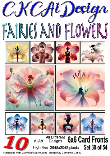 10x 6x6 Fairies and Flowers Card Fronts Al Set 30 of 54