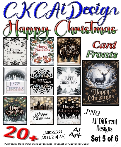 20+ (24) Happy Christmas Various Card Fronts Set 5 of 6