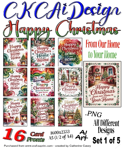16 Happy Christmas From Our Home to Your Home Card Fronts Set 1 of 5
