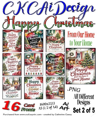 16 Happy Christmas From Our Home to Your Home Card Fronts Set 2 of 5