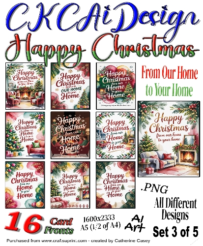 16 Happy Christmas From Our Home to Your Home Card Fronts Set 3 of 5