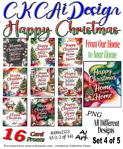 16 Happy Christmas From Our Home to Your Home Card Fronts Set 4 of 5