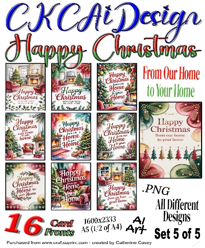 16 Happy Christmas From Our Home to Your Home Card Fronts Set 5 of 5