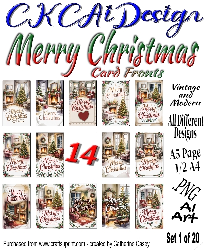 14 Merry Christmas Card Fronts Modern and Vintage mixed Set 1 of 20