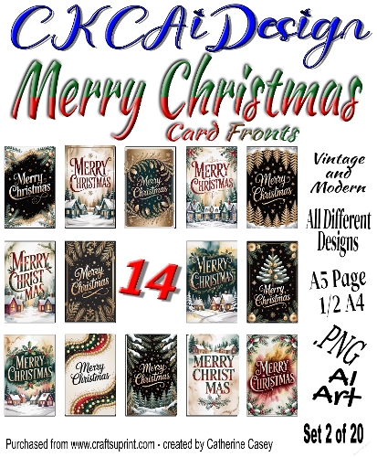 14 Merry Christmas Card Fronts Modern and Vintage mixed Set 2 of 20