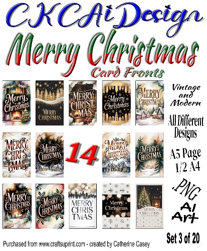 14 Merry Christmas Card Fronts Modern and Vintage mixed Set 3 of 20