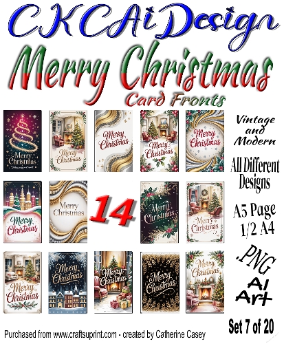 14 Merry Christmas Card Fronts Modern and Vintage mixed Set 7 of 20