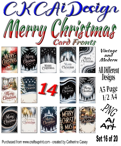 14 Merry Christmas Card Fronts Modern and Vintage mixed Set 16 of 20