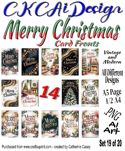 14 Merry Christmas Card Fronts Modern and Vintage mixed Set 19 of 20