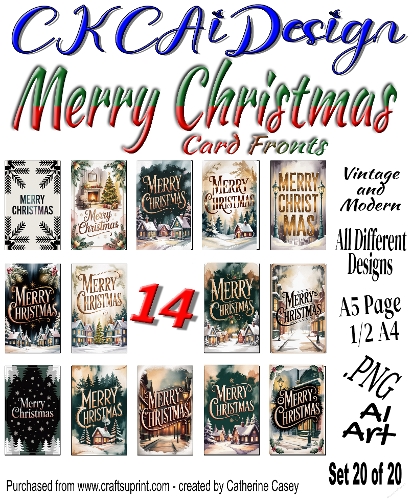 14 Merry Christmas Card Fronts Modern and Vintage mixed Set 20 of 20