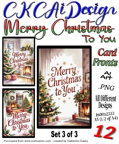 12 Merry Christmas to You Card Fronts Set 3 of 3