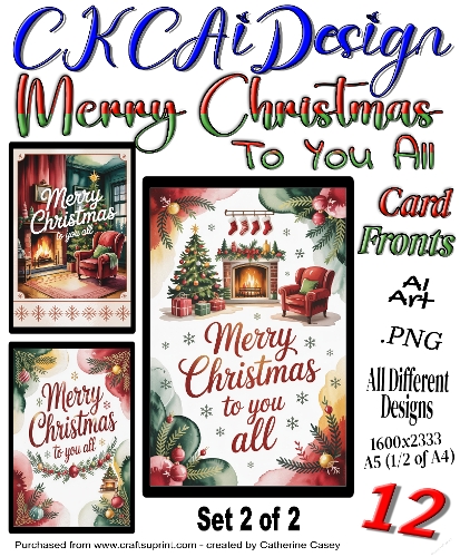 12 Merry Christmas to You All Card Fronts Set 2 of 2