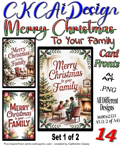 14 Merry Christmas to Your Family Card Fronts Set 1 of 2