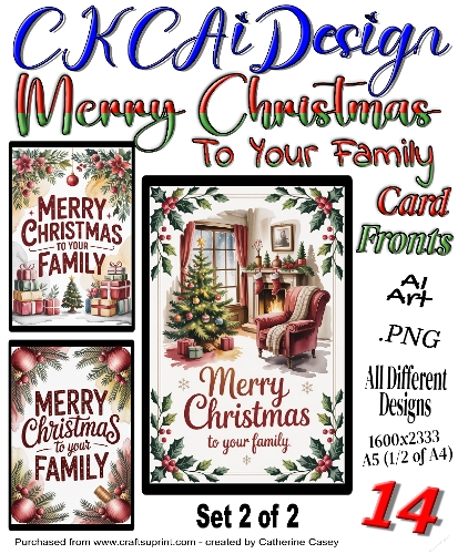 14 Merry Christmas to Your Family Card Fronts Set 2 of 2