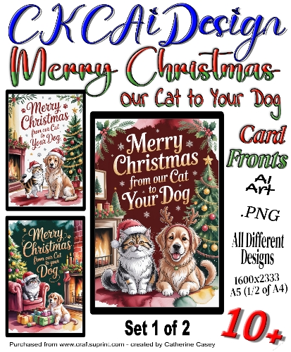 10+ Merry Christmas From Our Cat to Your Dog Card Fronts Set 1 of 2