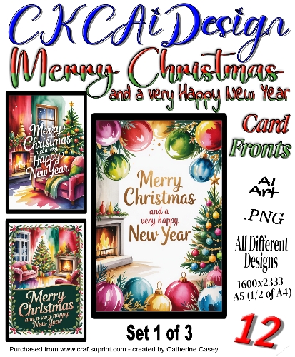 12 Merry Christmas and a Very Happy New Year Card Fronts Set 1 of 3