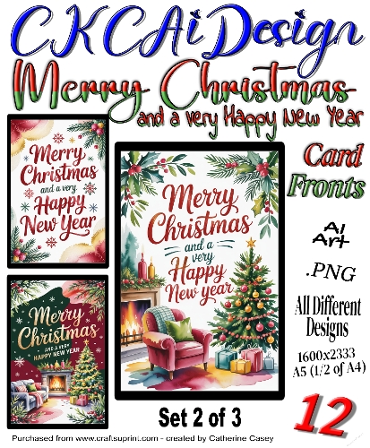 12 Merry Christmas and a Very Happy New Year Card Fronts Set 2 of 3