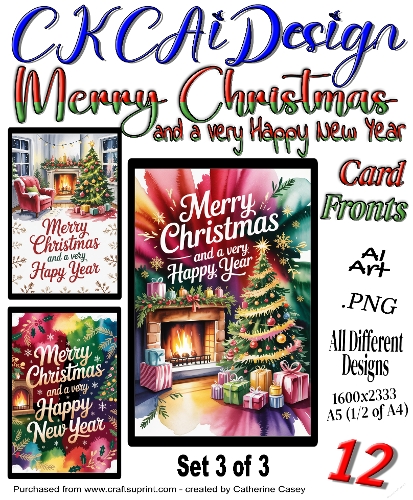 12 Merry Christmas and a Very Happy New Year Card Fronts Set 3 of 3