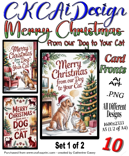 10 Merry Christmas From Our Dog to Your Cat Card Fronts Set 1 of 2