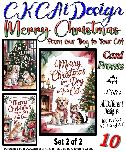 10 Merry Christmas From Our Dog to Your Cat Card Fronts Set 2 of 2