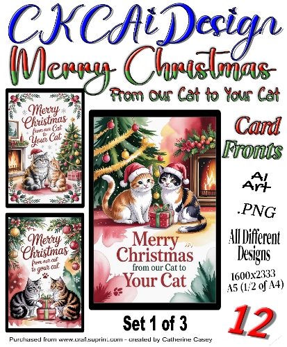 10 Merry Christmas From Our Cat to Your Cat Card Fronts Set 1 of 3
