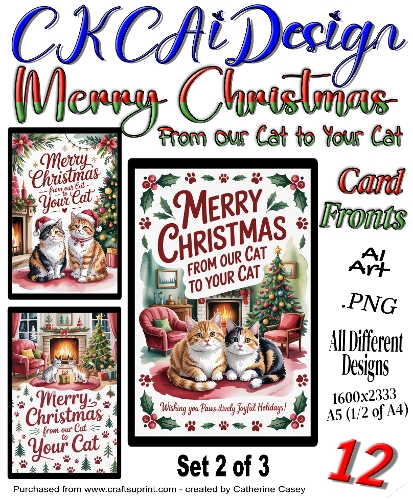 10 Merry Christmas From Our Cat to Your Cat Card Fronts Set 2 of 3
