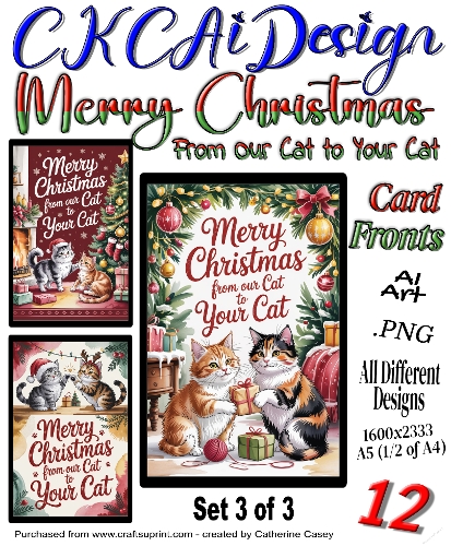 10 Merry Christmas From Our Cat to Your Cat Card Fronts Set 3 of 3
