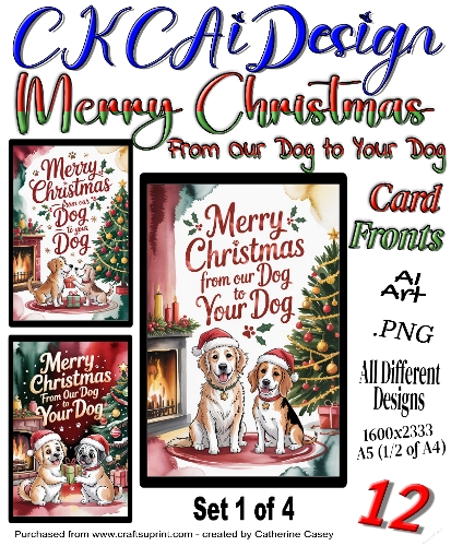 12 Merry Christmas From Our Dog to Your Dog Card Fronts Set 1 of 4
