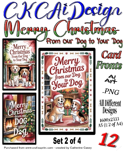 12 Merry Christmas From Our Dog to Your Dog Card Fronts Set 2 of 4
