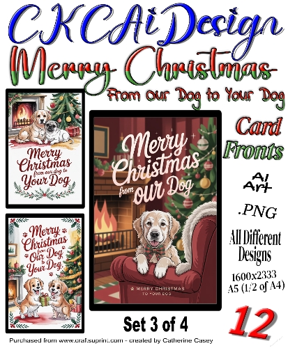 12 Merry Christmas From Our Dog to Your Dog Card Fronts Set 3 of 4