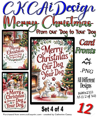 12 Merry Christmas From Our Dog to Your Dog Card Fronts Set 4 of 4