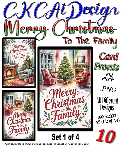 10 Merry Christmas To The Family Card Fronts Set 1 of 4