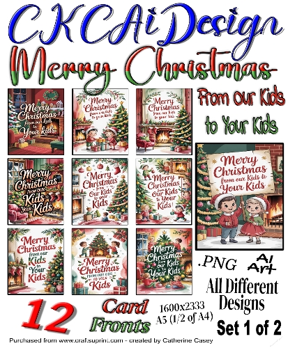 12 Merry Christmas From Our Kids to Your Kids Card Fronts Set 1 of 2