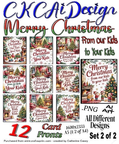 12 Merry Christmas From Our Kids to Your Kids Card Fronts Set 2 of 2